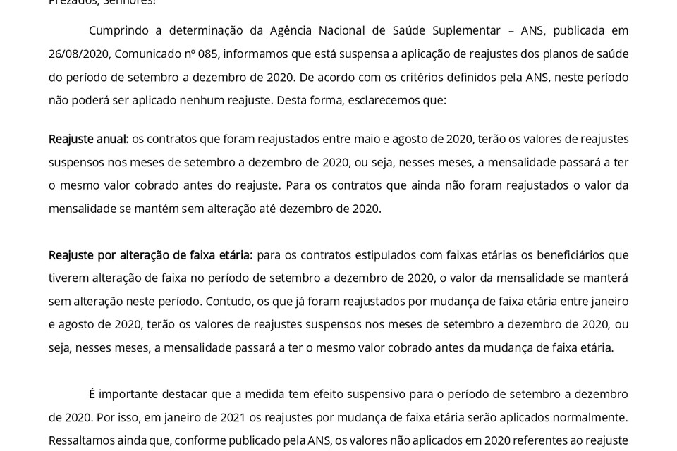 Suspensão de Reajustes