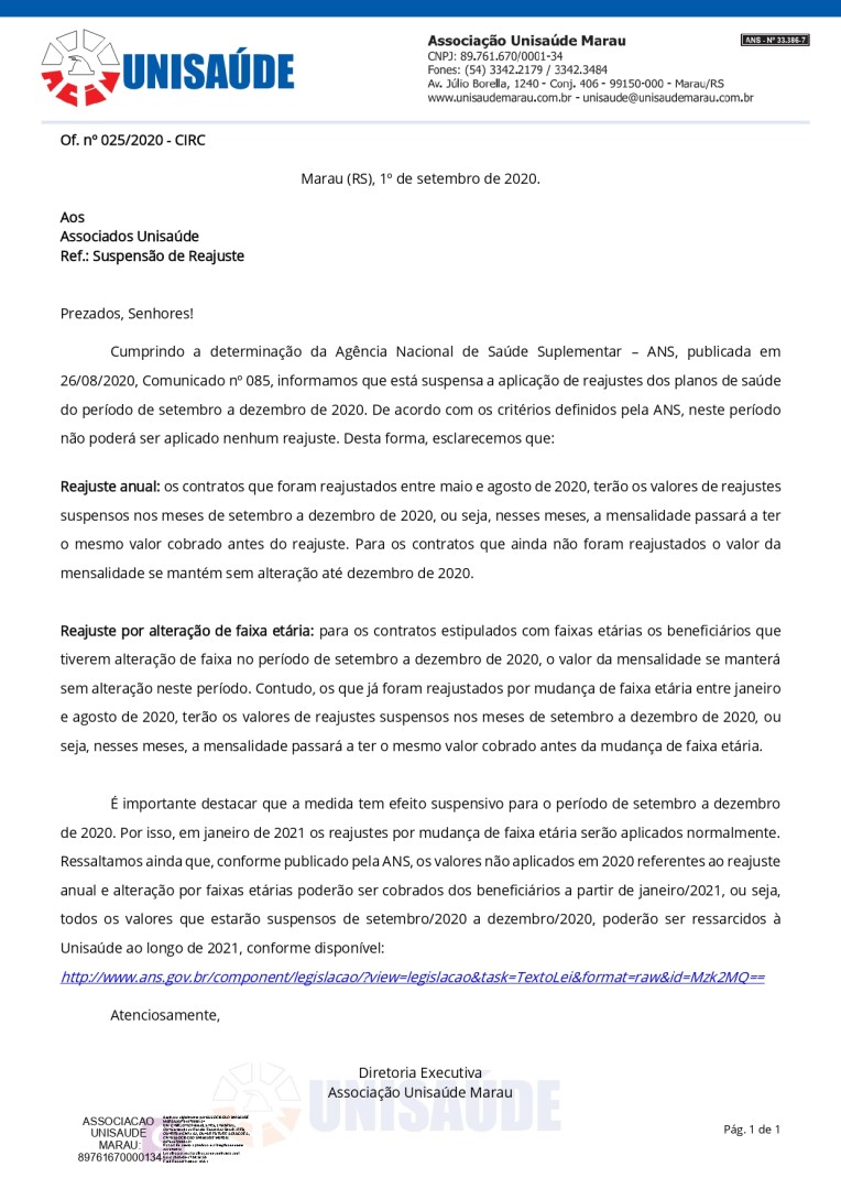 Suspensão de Reajustes